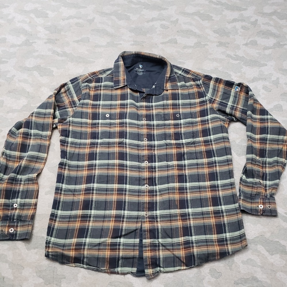 Kuhl Shirt Mens Large Green Fugitive Flannel Pockets Long Sleeve Button-Up